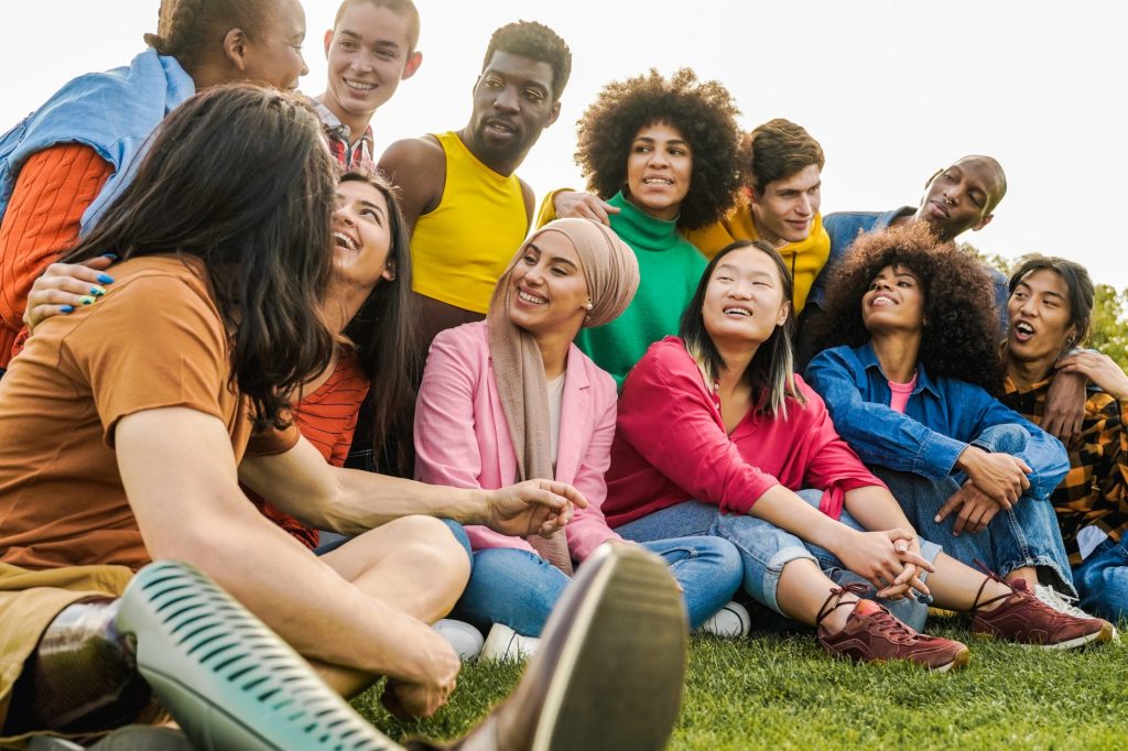 Diverse friends having fun outdoors